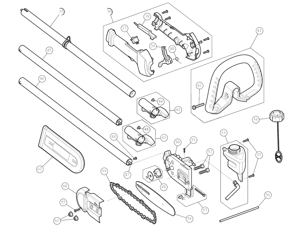 General Assembly Diagram and Parts List for Y25PS 41AD25PS900 Yard Machines Pole Saw